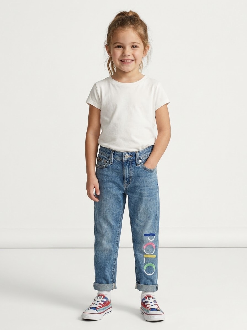 NWT Polo Ralph Lauren Girls Sz 7 Colorful Embroidery Boyfriend Jeans 100% Cotton